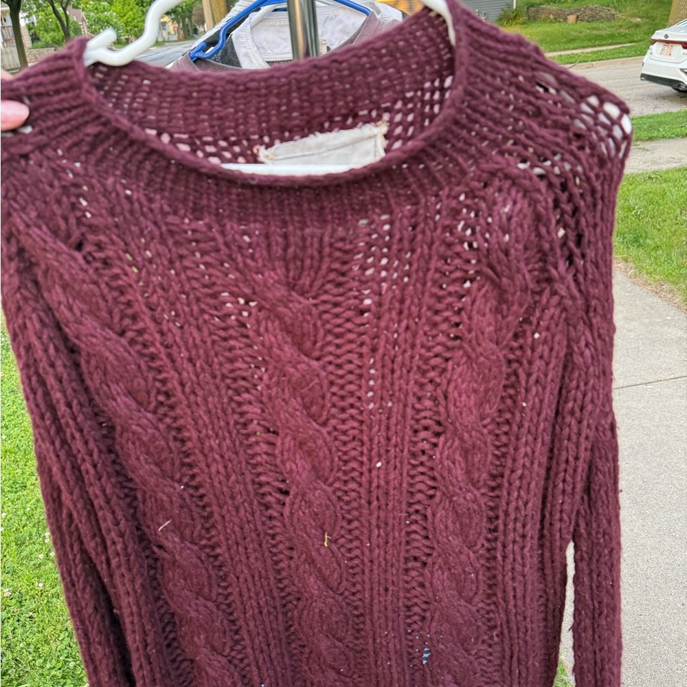 Free People Maroon Cable Knit Sweater